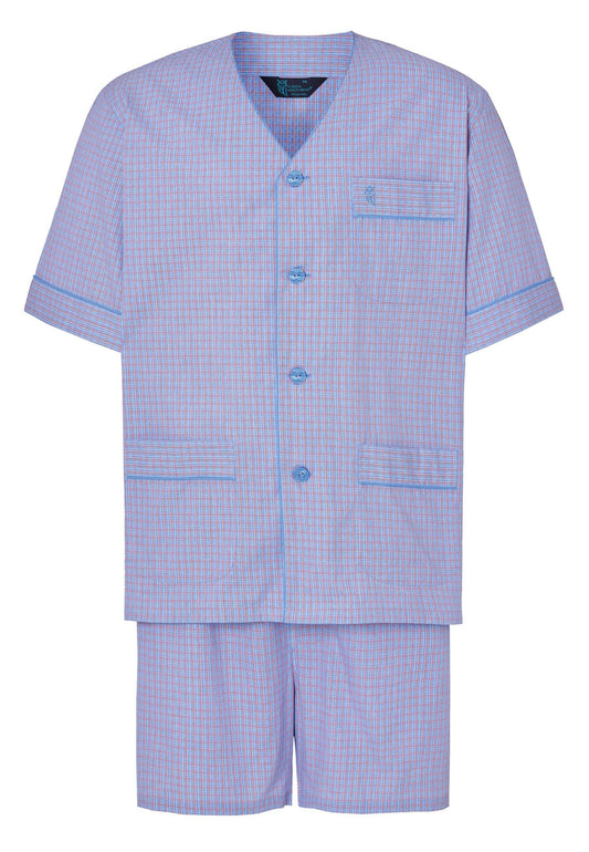 Pijama Hombre Verano Corto Judo Algodón Popelín Cuadros - Azul 4538_30