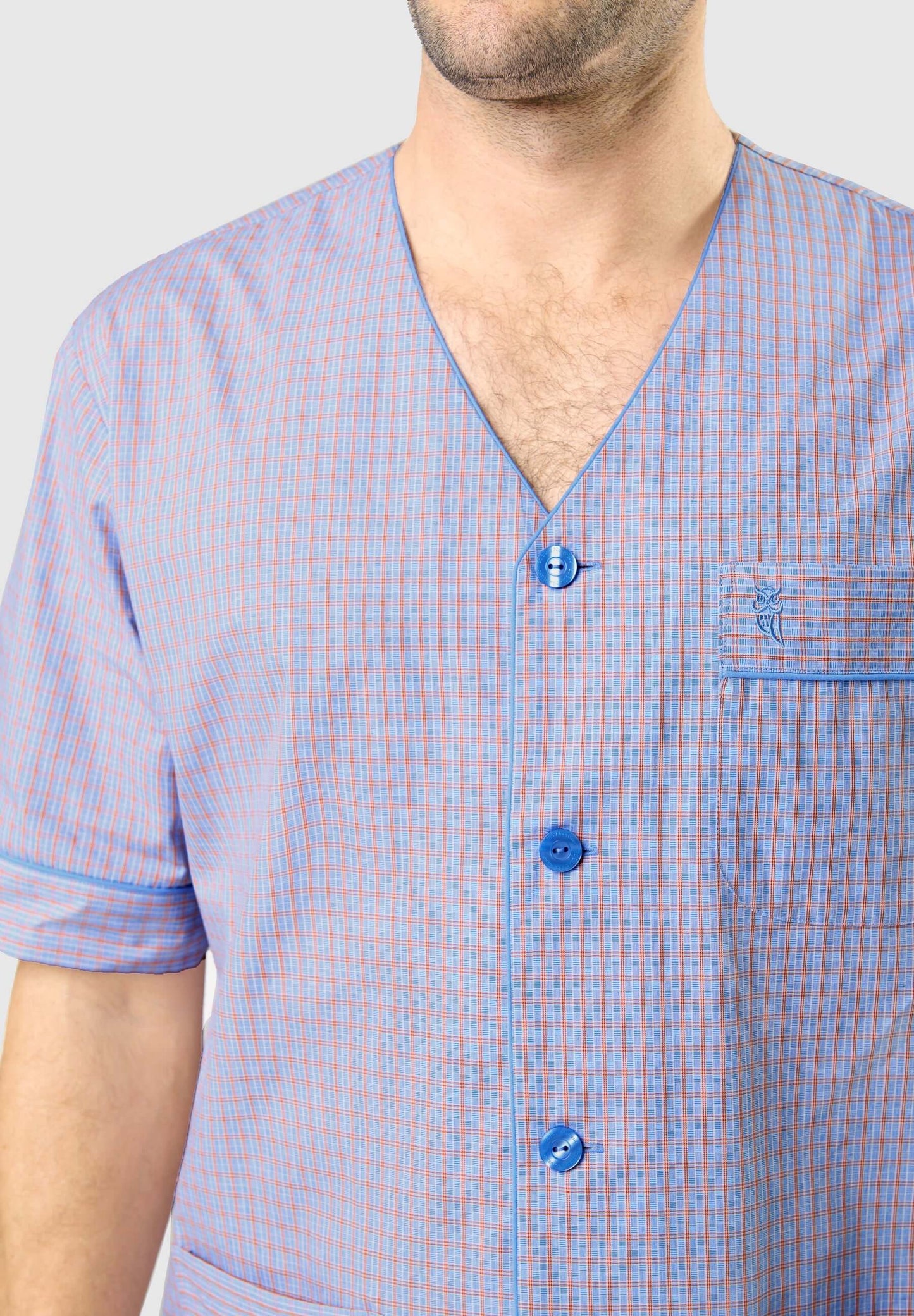 Pijama Hombre Verano Corto Judo Algodón Popelín Cuadros - Azul 4538_30