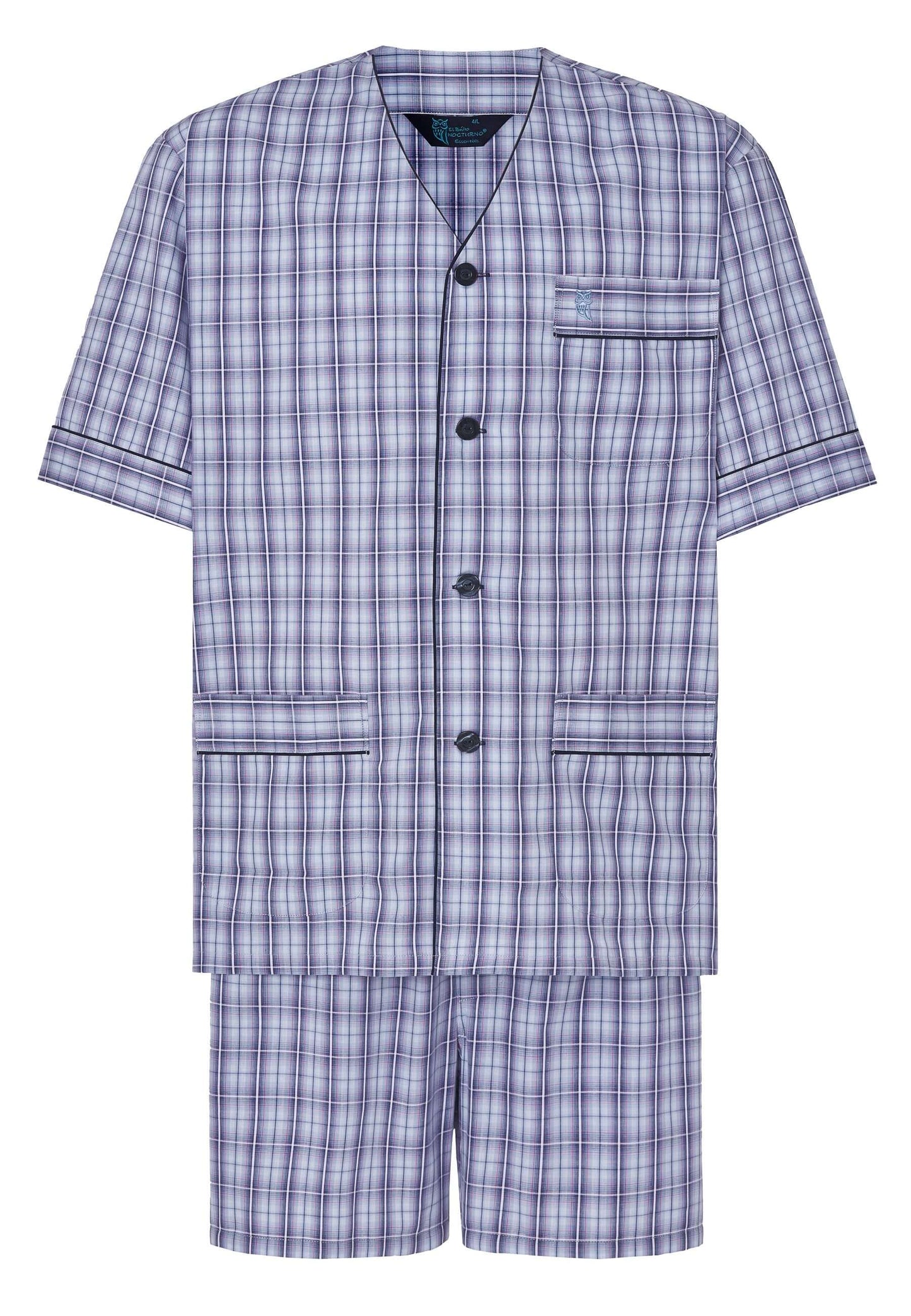 Pijama Hombre Verano Corto Judo Popelín Cuadros - Azul 4542_30