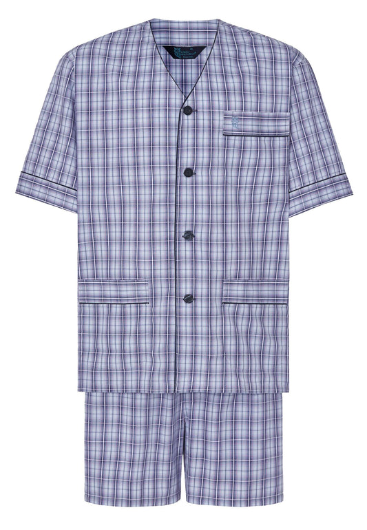Pijama Hombre Verano Corto Judo Popelín Cuadros - Azul 4542_30