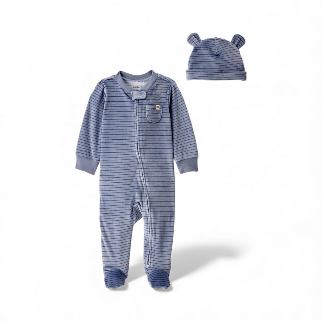 Pijama dos piezas de felpa con gorro azul