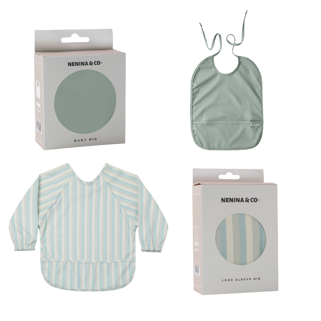 Babero con manga impermeable  Vertical Stripes + Babero corto Nenina & Co