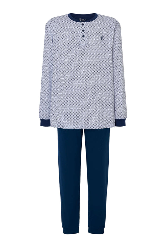 Pijama Hombre Largo Tapeta Algodón Punto Estampado - Azul 5310_39