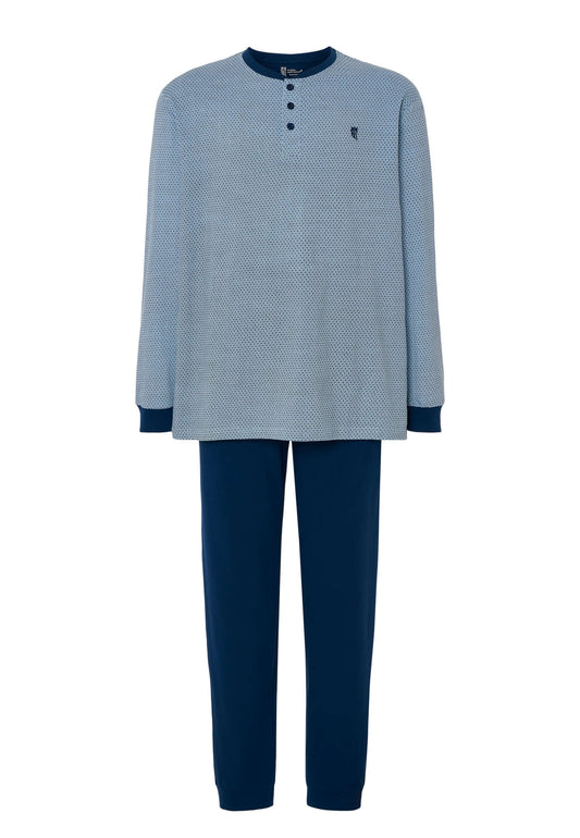 Pijama Hombre Largo Tapeta Algodón Punto Estampado - Azul 5311_39
