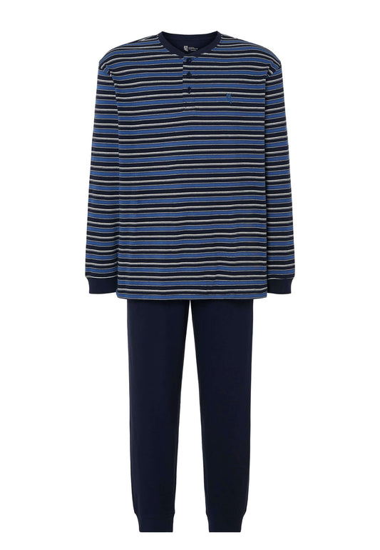 Pijama Hombre Largo Tapeta Algodón Punto Rayas - Azul 5591_39