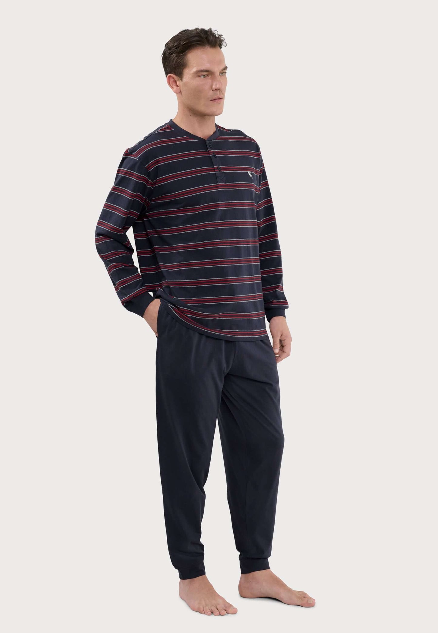 Pijama Hombre Largo Tapeta Algodón Punto Rayas - Azul 5592_39