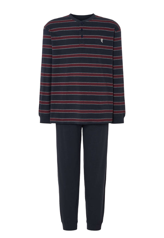 Pijama Hombre Largo Tapeta Algodón Punto Rayas - Azul 5592_39