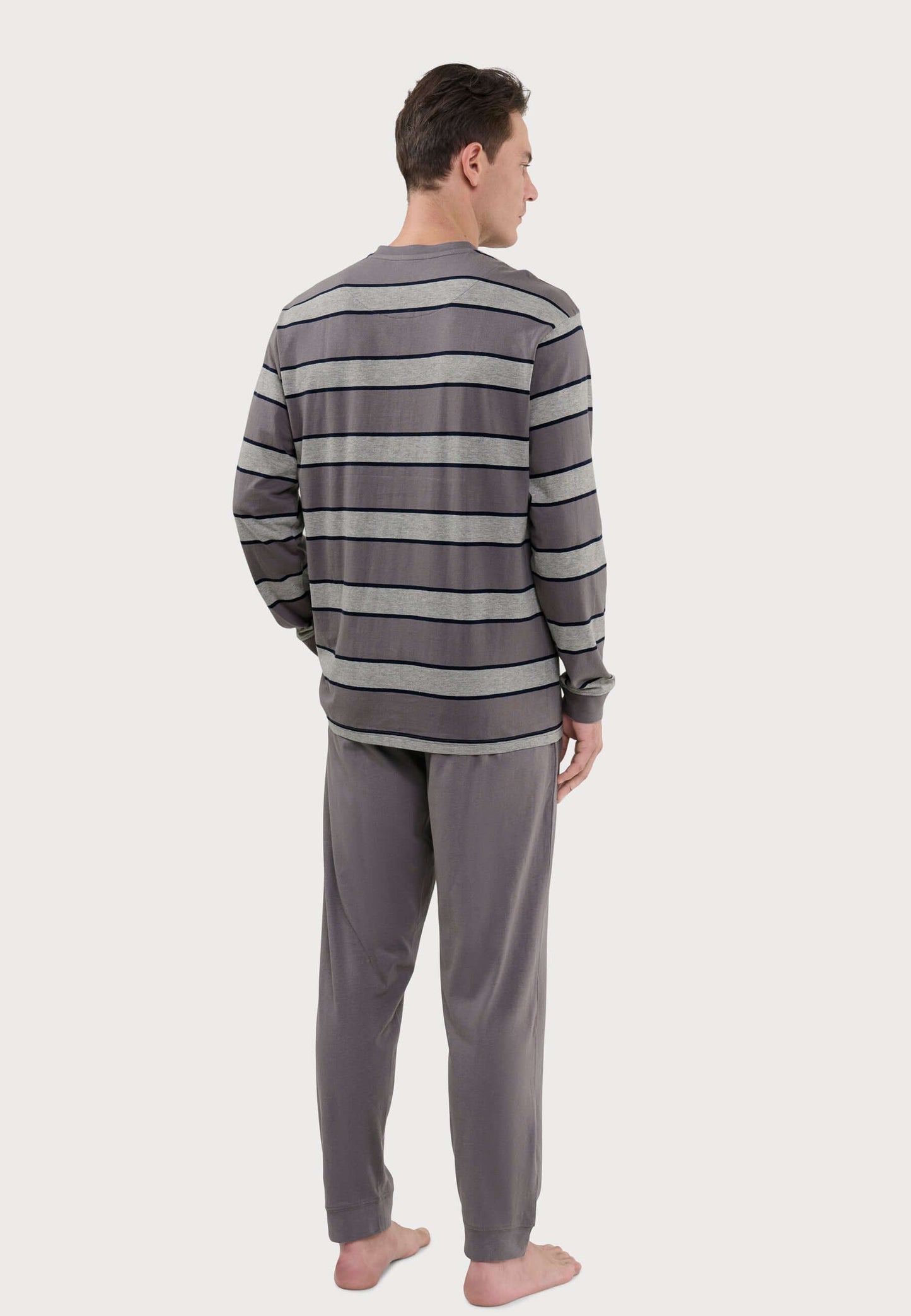 Pijama Hombre Largo Tapeta Algodón Punto Rayas - Gris 5593_20