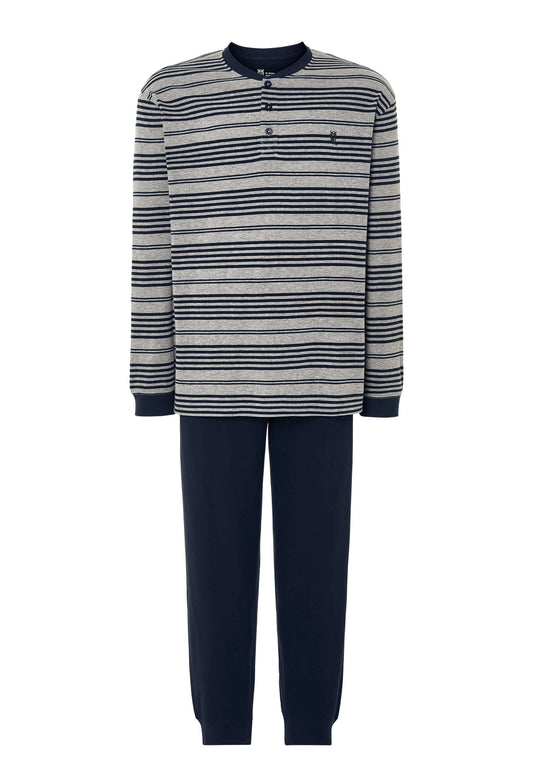 Pijama Hombre Largo Tapeta Algodón Punto Rayas - Gris 5594_20