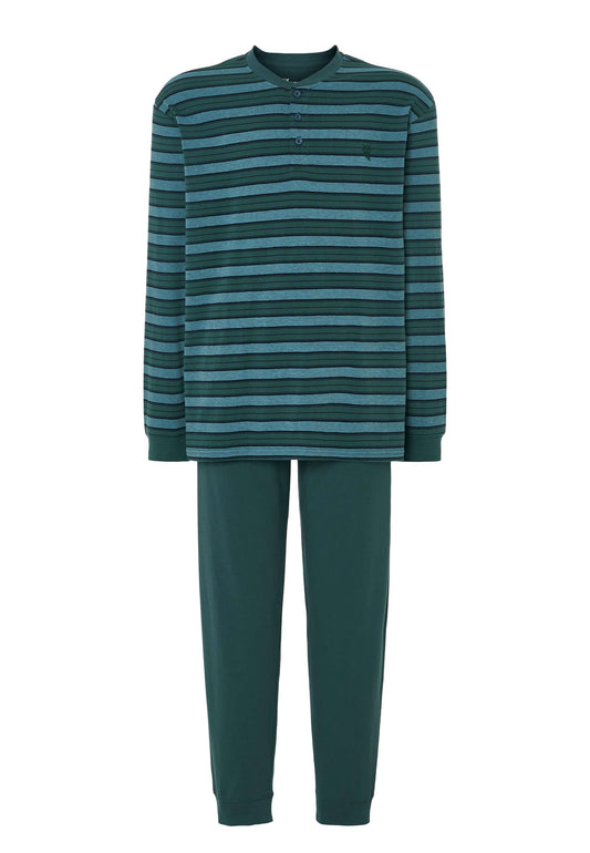 Pijama Hombre Largo Tapeta Algodón Punto Rayas - Verde 5595_40