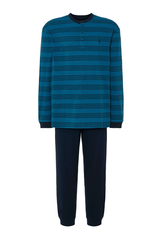Pijama Hombre Largo Tapeta Algodón Punto Rayas - Azul 5596_35