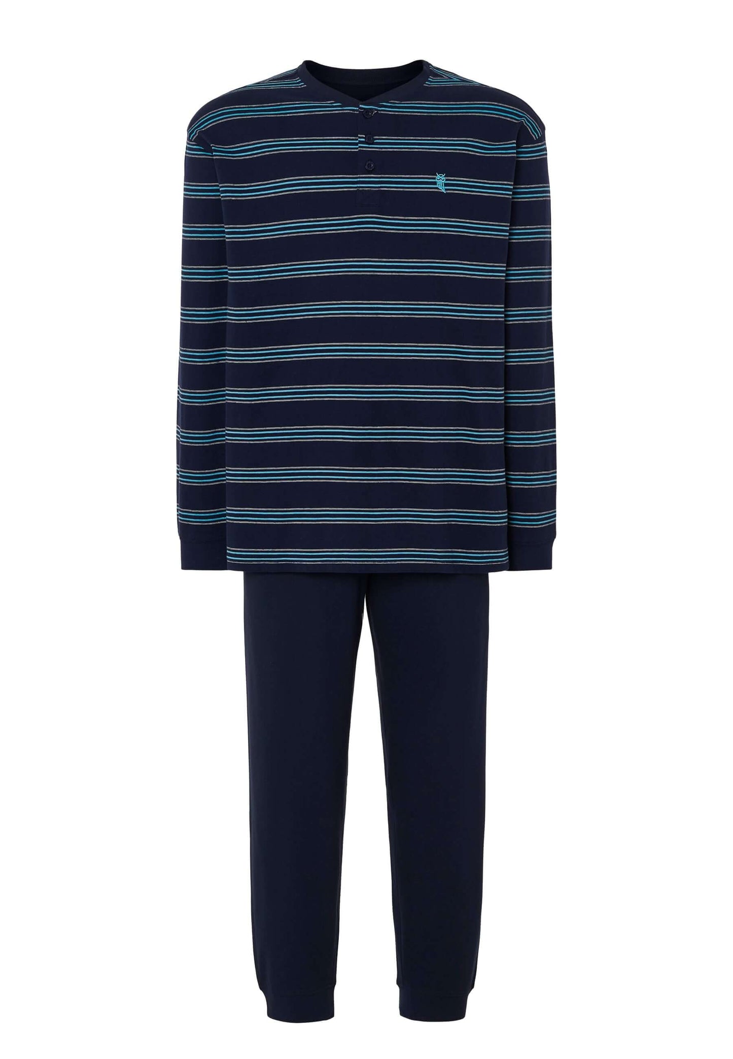 Pijama Hombre Largo Tapeta Algodón Punto Rayas - Azul 5597_39