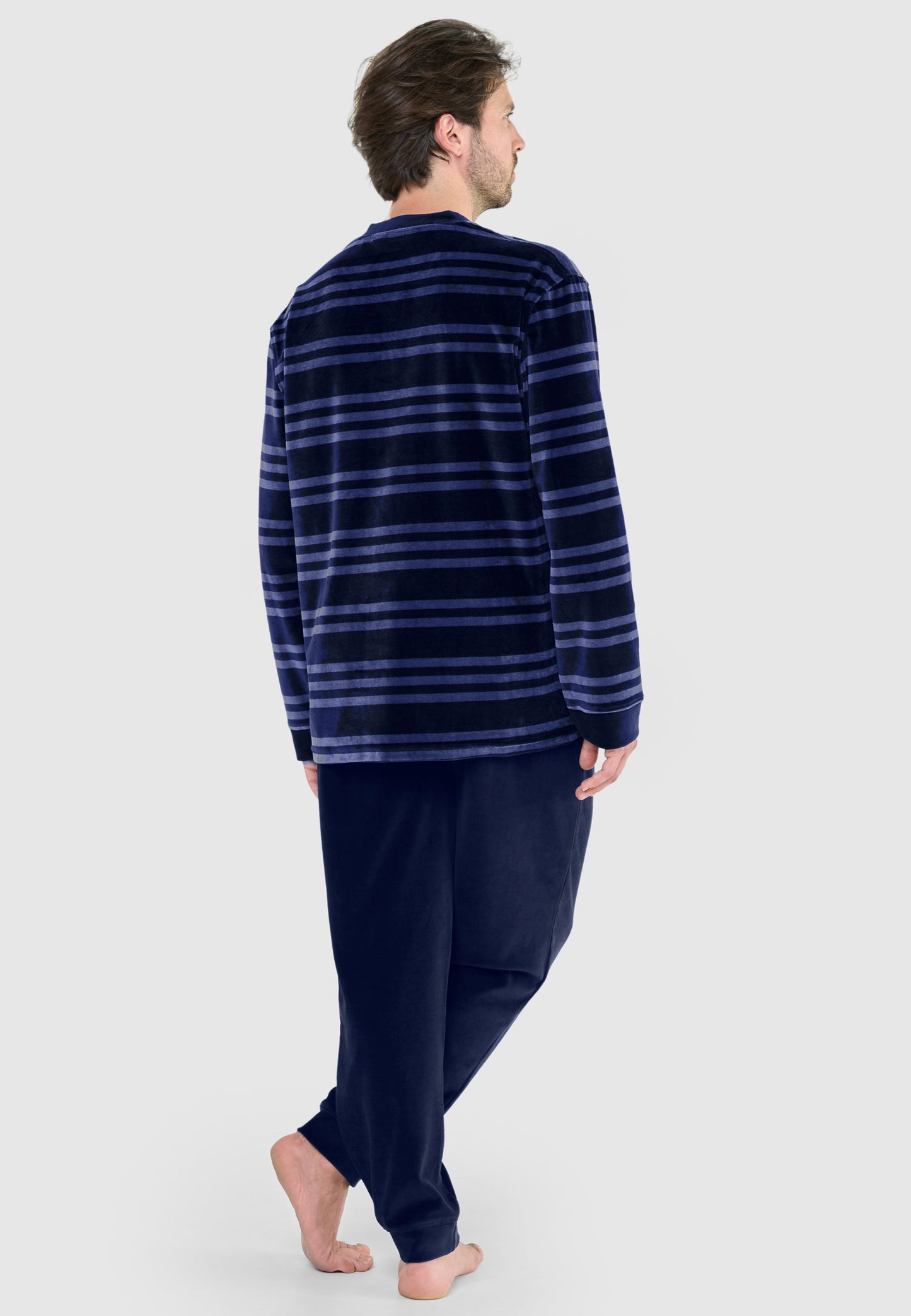 Pijama Hombre Invierno Terciopelo Rayas - Azul 5737_38