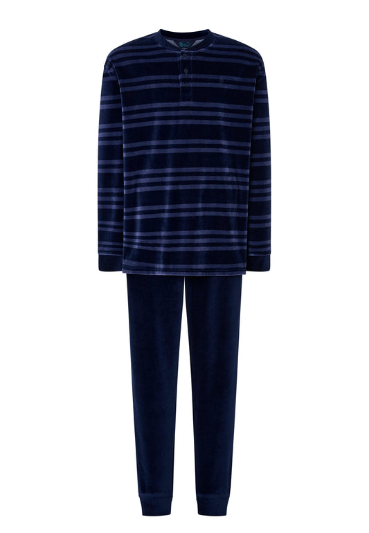Pijama Hombre Invierno Terciopelo Rayas - Azul 5737_38