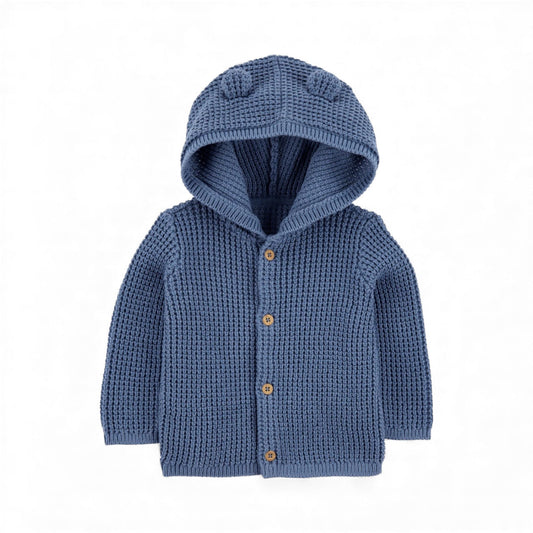 Chaqueta punto canalé capucha diseño oso