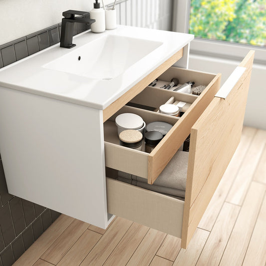 Conjunto Mueble de Baño Completo 80 cm Blanco con cajón amplio