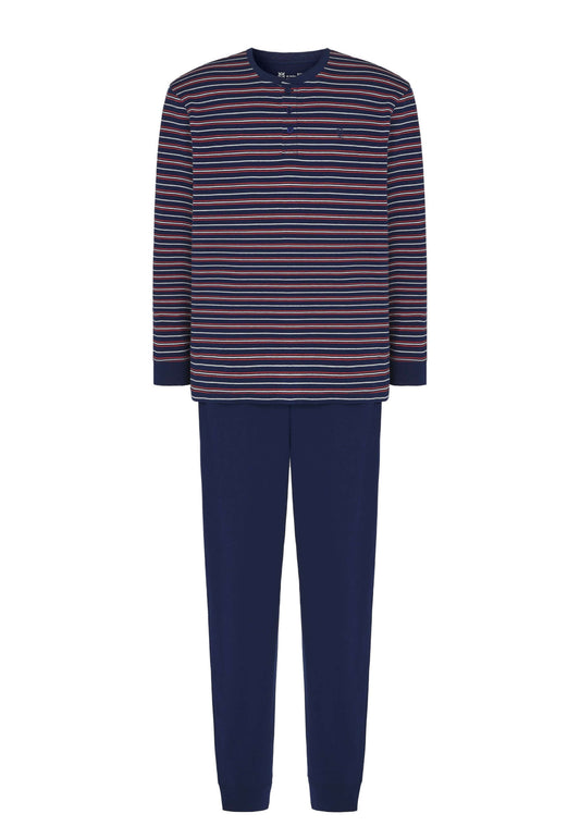 Pijama Hombre Largo Tapeta Algodón Punto Rayas - Azul 5309_39