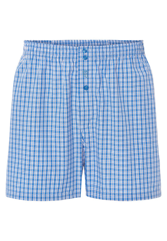 Boxer de hombre de algodón en azul con cuadros, estilo clásico y cómodo. Ideal para uso diario.