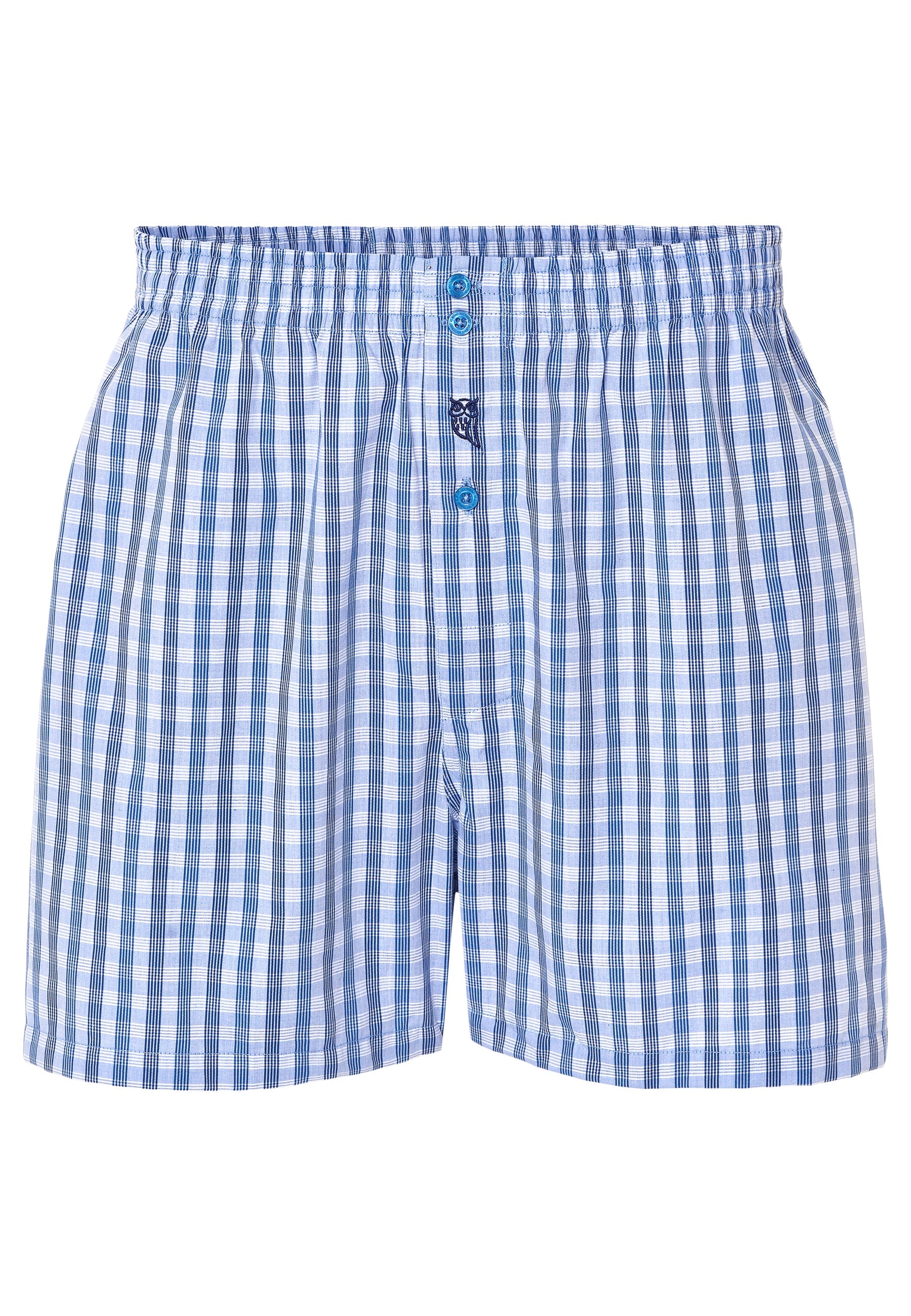 Boxers de cuadros azules y blancos, algodón suave, estilo clásico con cierre de botón. Ideal para comodidad diaria.