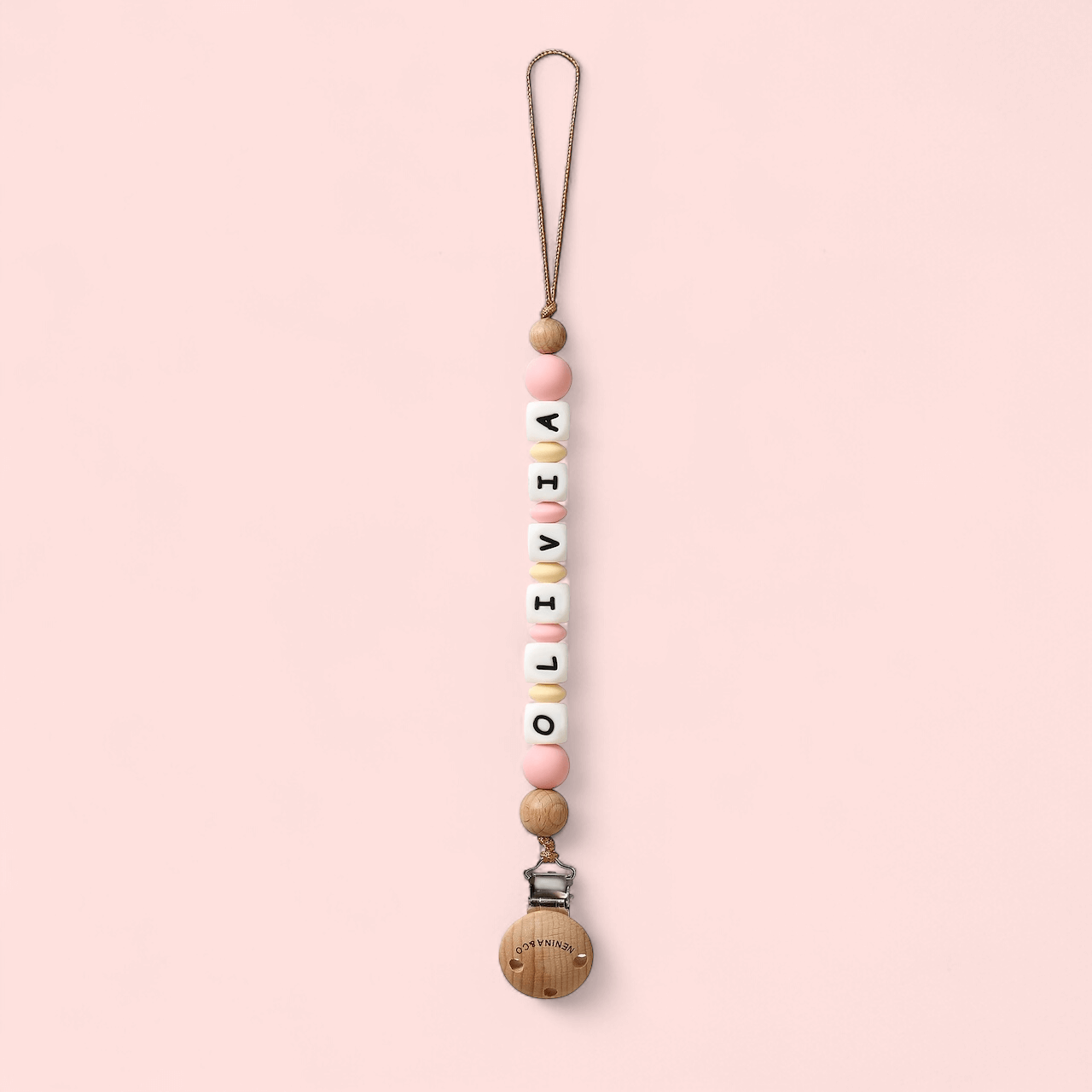 Kit Chupete Clásico Rosa pálido de Silicona + Chupetero con Nombre | Nenina & Co.