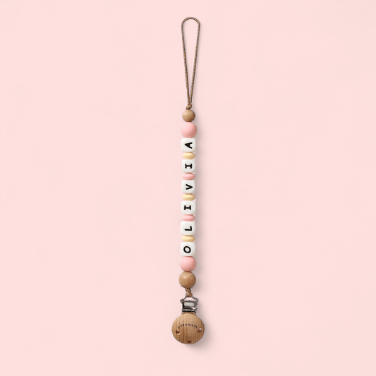 Kit Chupete Clásico Rosa pálido de Silicona + Chupetero con Nombre | Nenina & Co.