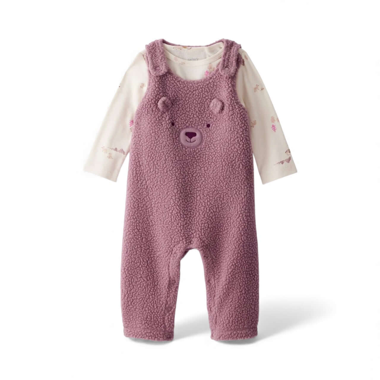 Conjunto dos piezas peto de felpa con oso y camiseta morado