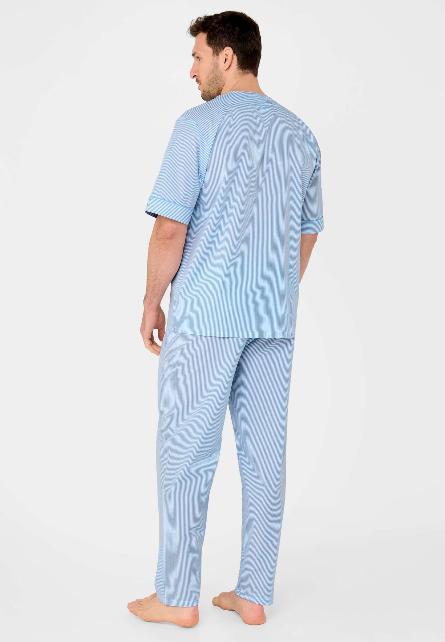 Pijama Hombre Verano Corto/Largo Popelín Rayas - Azul 6912_30