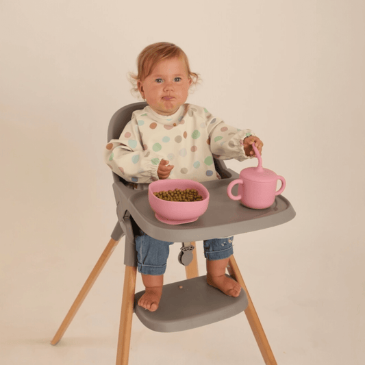 Kit Deluxe Vajilla + Babero BLW Pink 9 Piezas de Silicona orgánica con ventosas Nenina & Co