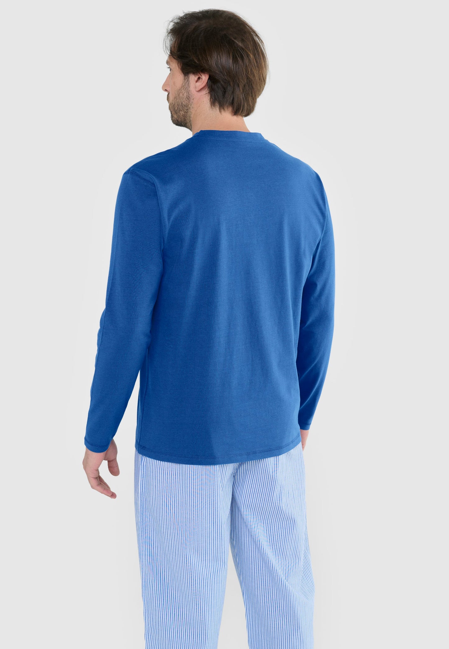 Camiseta Pijama Hombre Manga Larga Tapeta Algodón Lisa - Azul 7527_33