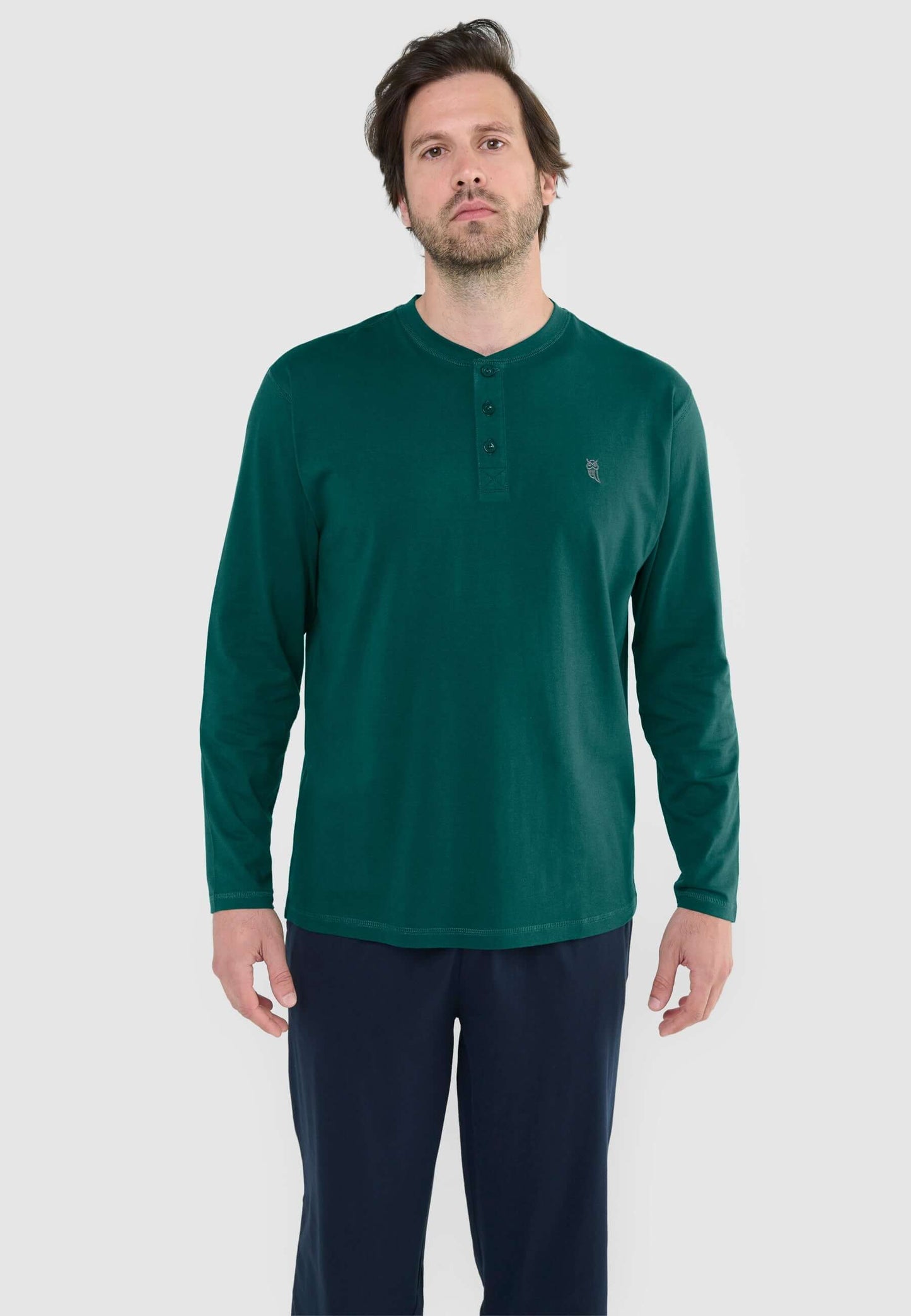 Camiseta Pijama Hombre Manga Larga Tapeta Algodón Lisa - Verde 7529_46