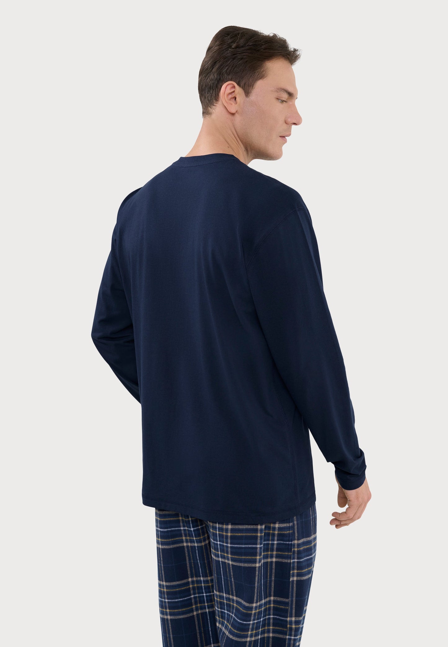 Camiseta Pijama Hombre Manga Larga Tapeta Algodón Lisa - Azul 7530_39