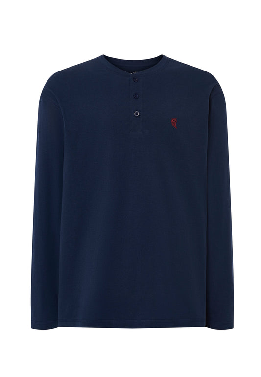 Camiseta Pijama Hombre Manga Larga Tapeta Algodón Lisa - Azul 7530_39