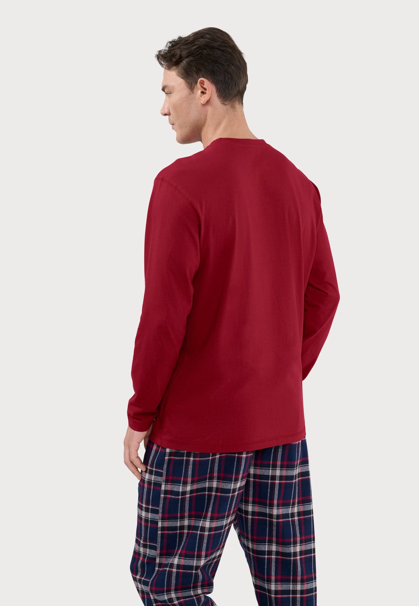 Camiseta Pijama Hombre Manga Larga Tapeta Algodón Lisa - Rojo 7531_90