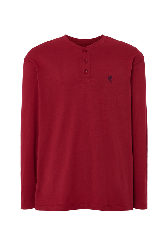 Camiseta Pijama Hombre Manga Larga Tapeta Algodón Lisa - Rojo 7531_90