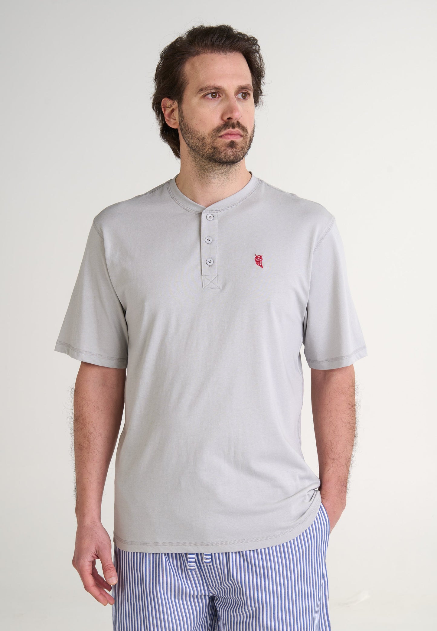 Camiseta Pijama Hombre Manga Corta Tapeta Algodón Lisa - Gris 7633_20