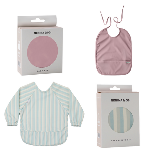 Babero con manga impermeable  Vertical Stripes + Babero corto Nenina & Co