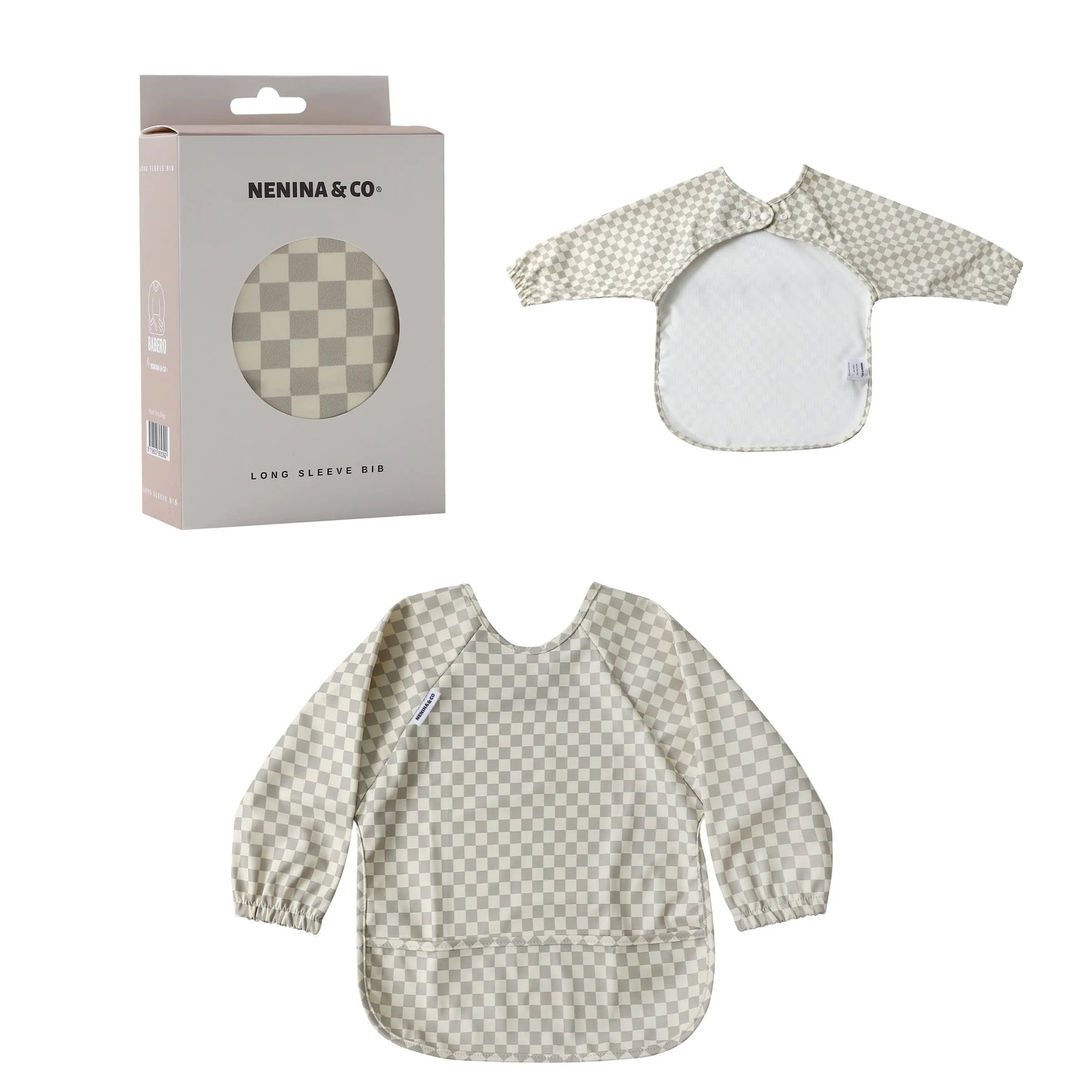 Babero con manga impermeable Vichy Beige Nenina & Co