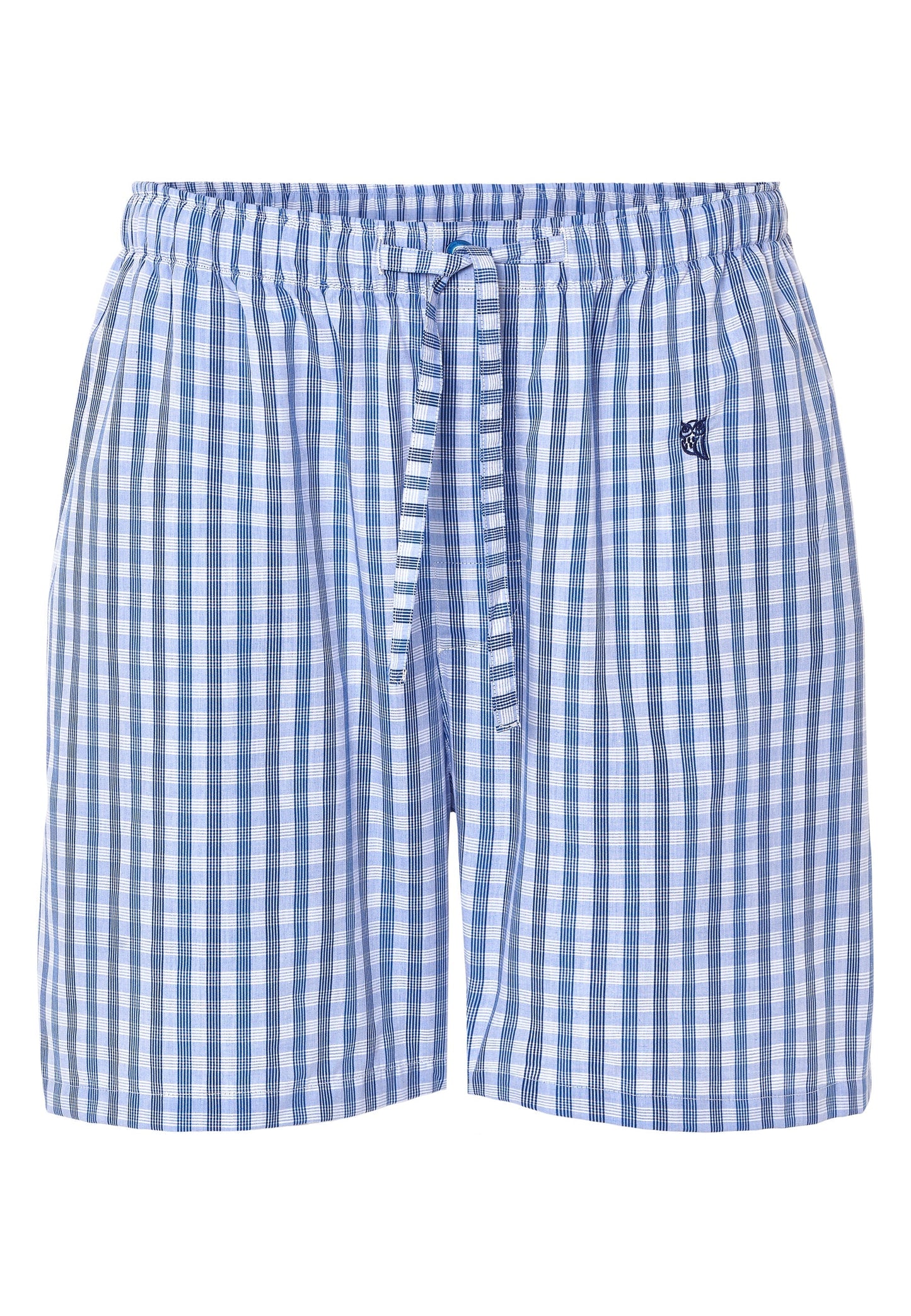 Bañador de cuadros azules y blancos, confeccionado en algodón, estilo casual con cintura elástica.