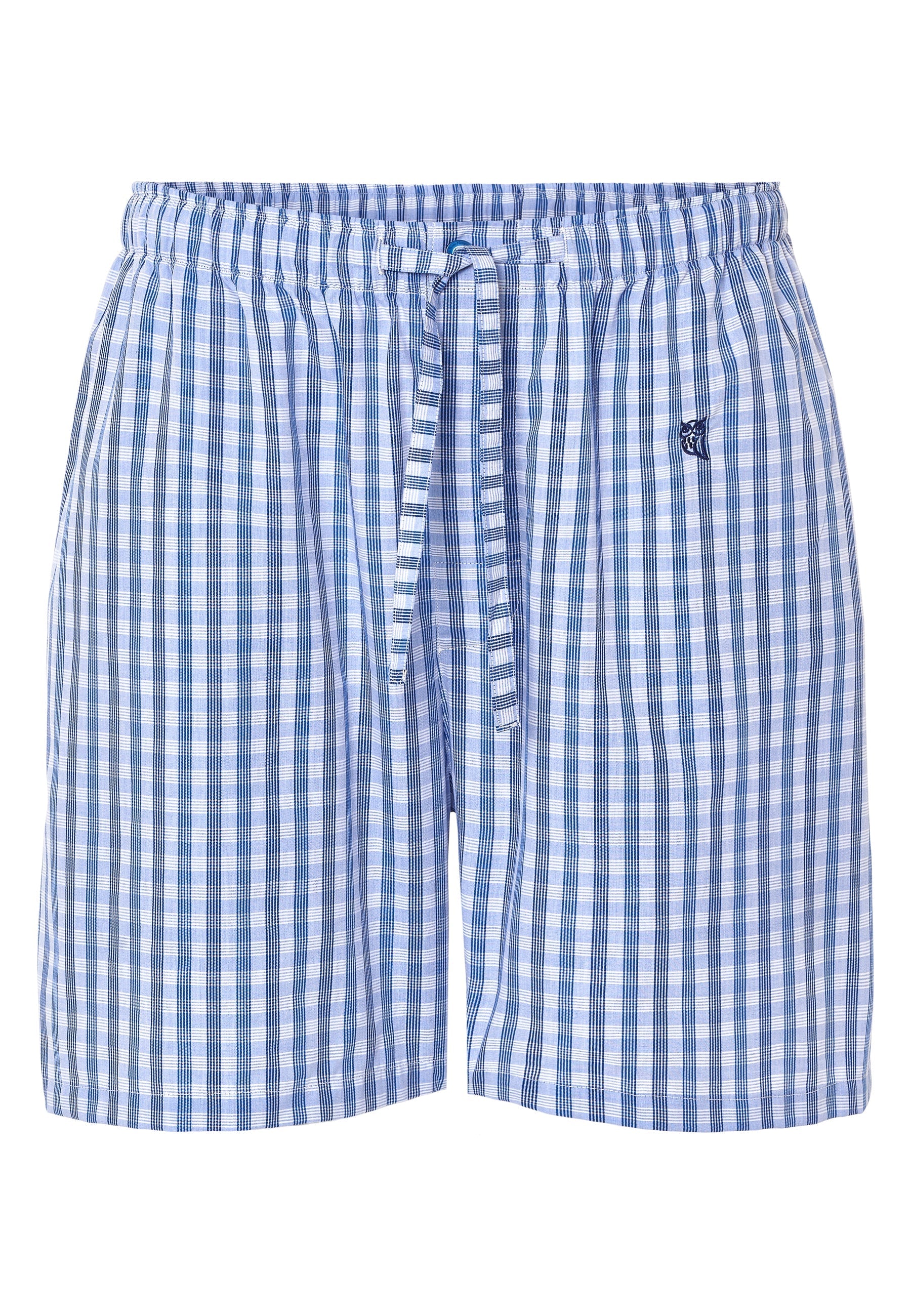 Bañador de cuadros azules y blancos, confeccionado en algodón, estilo casual con cintura elástica.