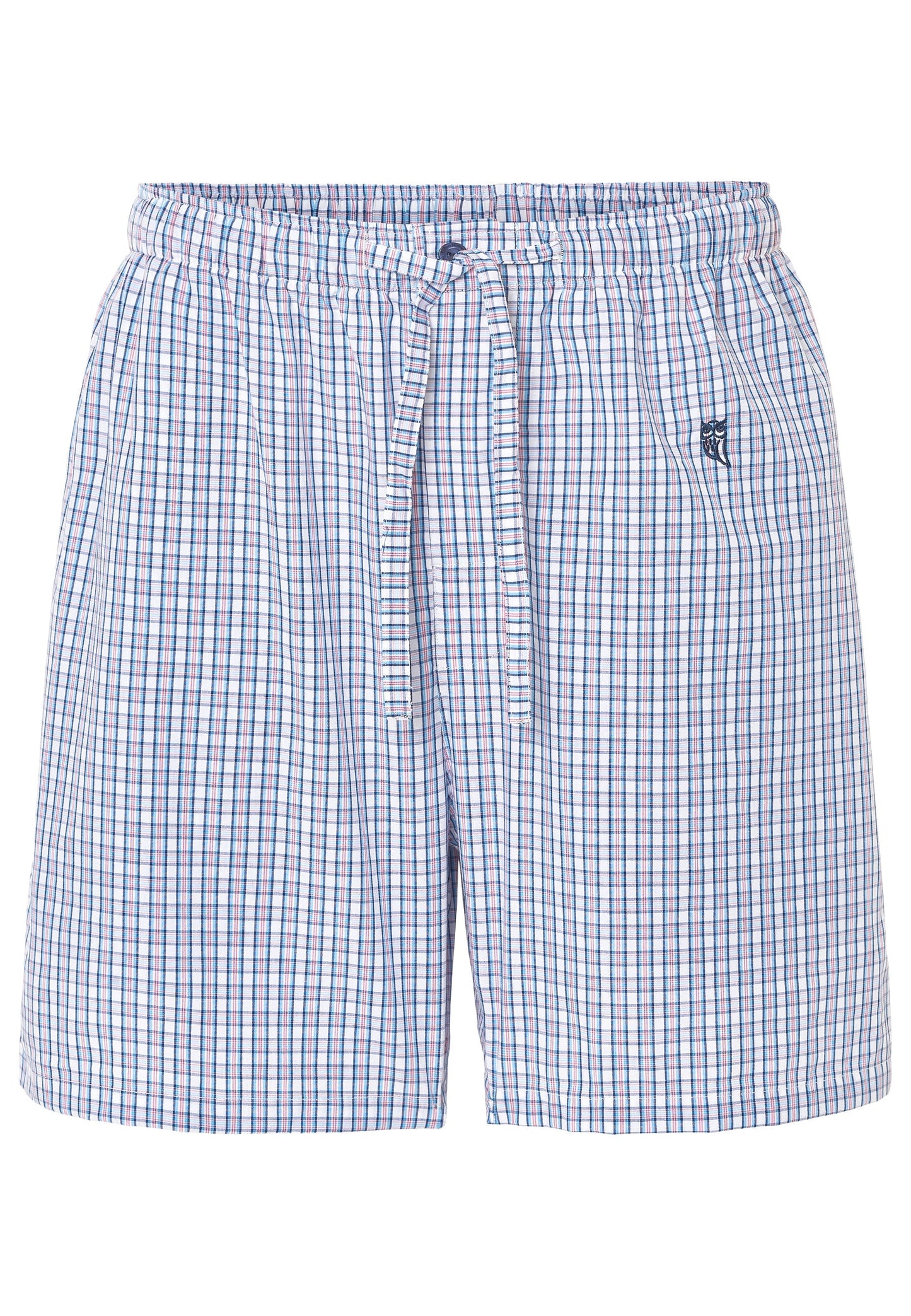Pantalones cortos a cuadros en azul y blanco, de algodón, estilo casual con cintura elástica y cordón.
