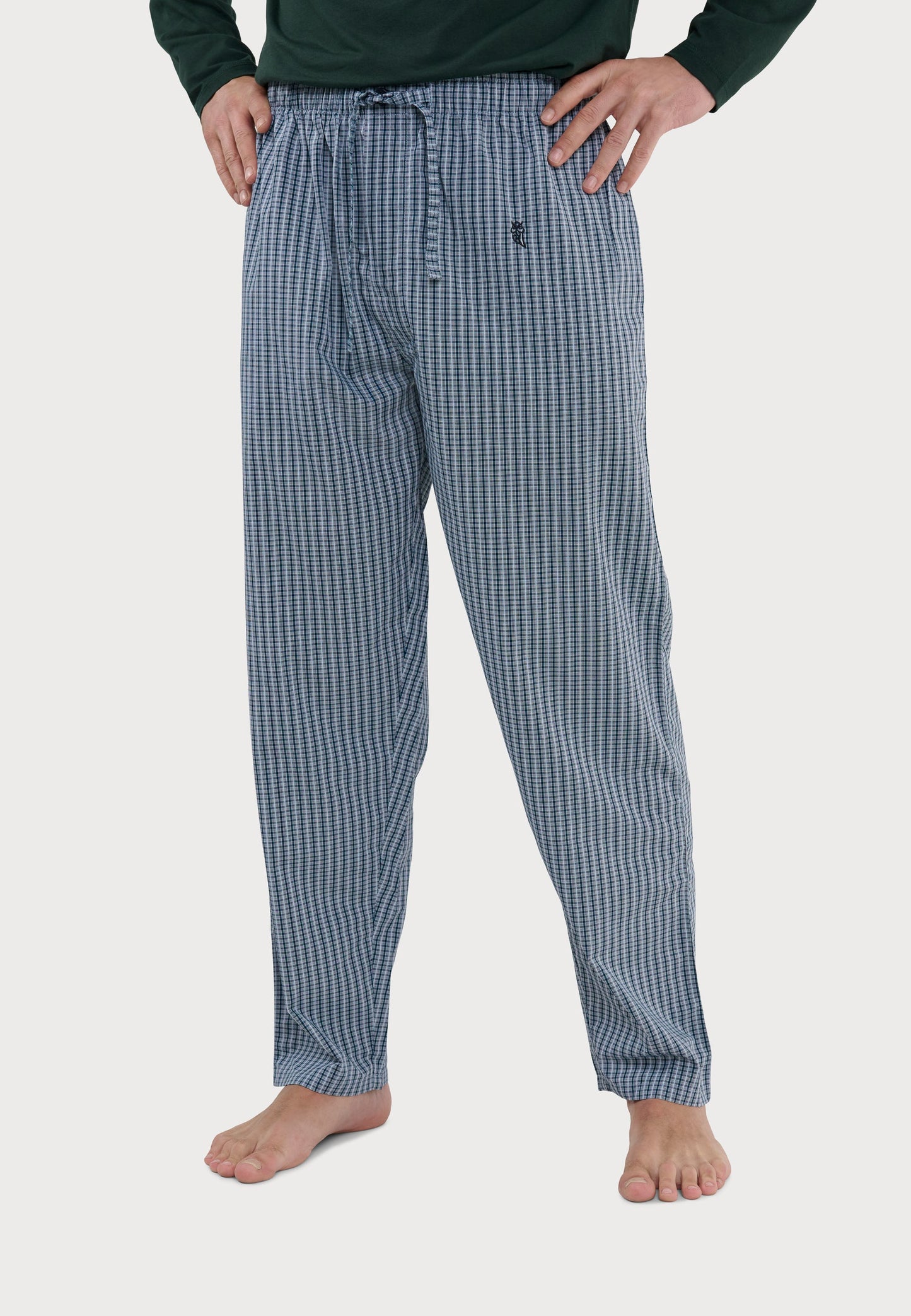 Pantalón Pijama Hombre Largo Algodón Popelín Cuadros - Verde 8923_40