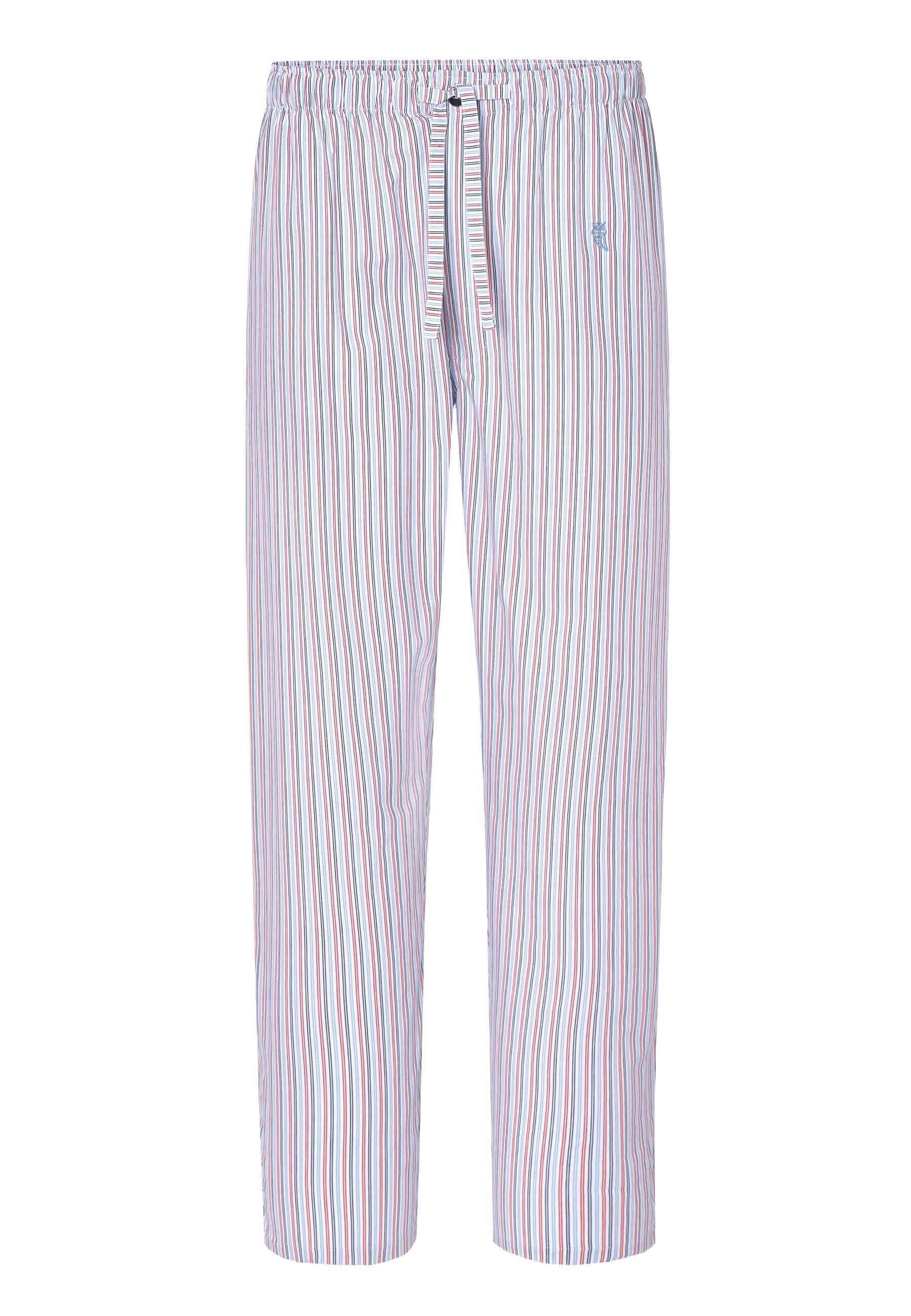Pantalón pijama hombre largo con rayas verticales blancas, celestes y rosas en algodón popelín, cintura elástica ajustable