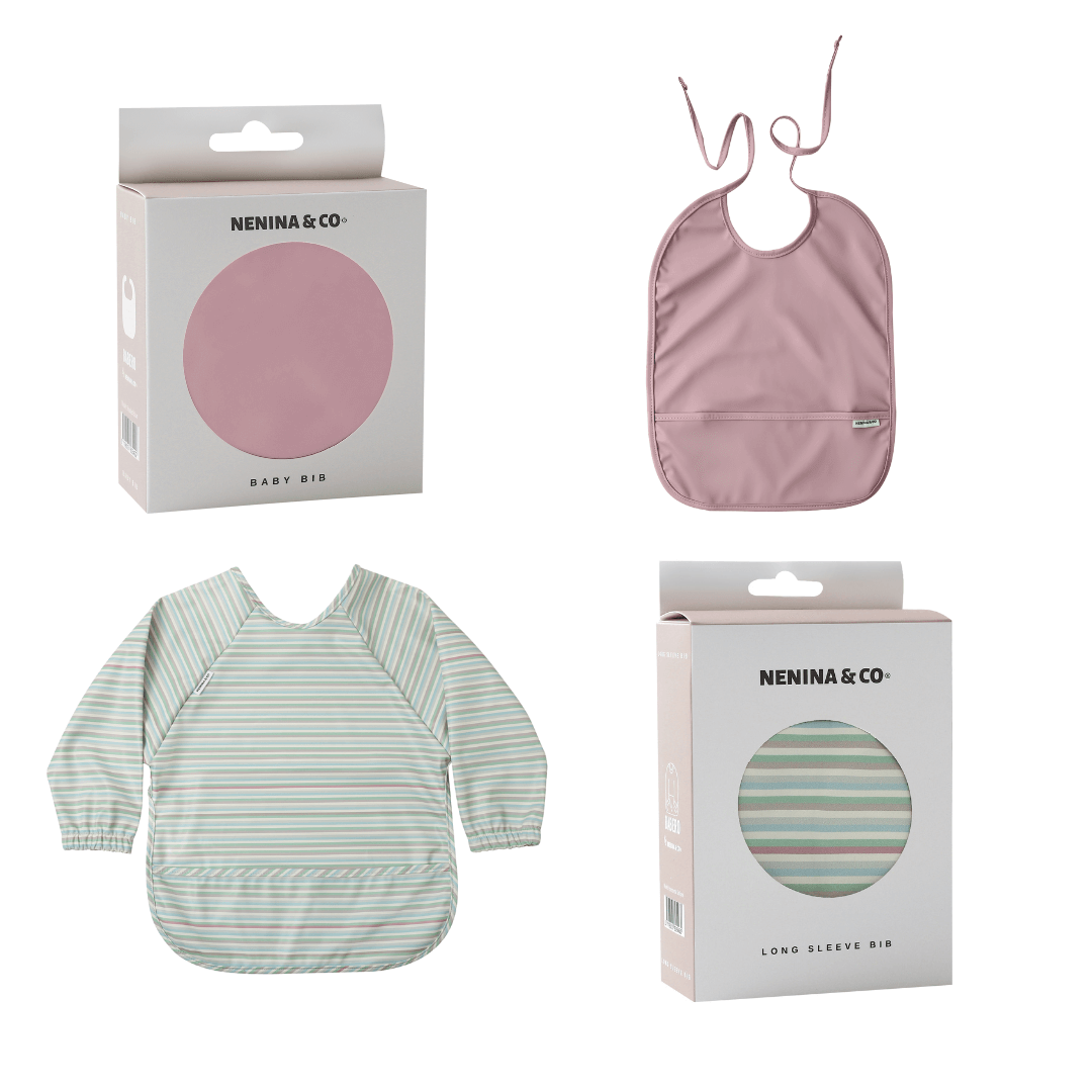 Babero con manga impermeable   Horizontal Stripes + Babero corto Nenina & Co