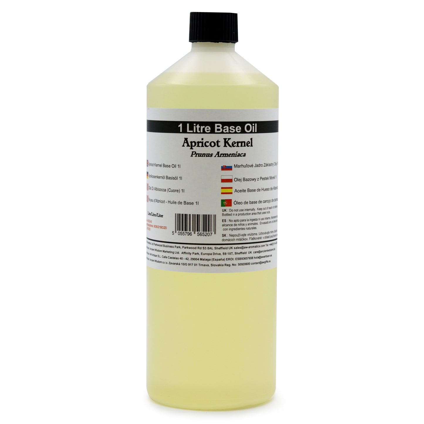 Aceite base de albaricoque 100% puro, 1 litro – prensado en frío – Ornare Living