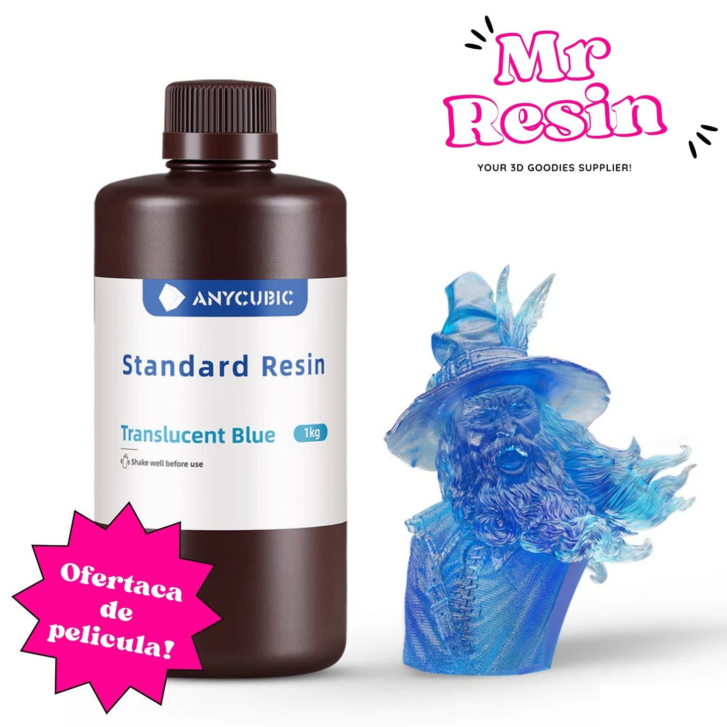 Resina Estándar para Impresión 3D 1Kg - Anycubic V1 Alta Precisión Azul Translúcido V1