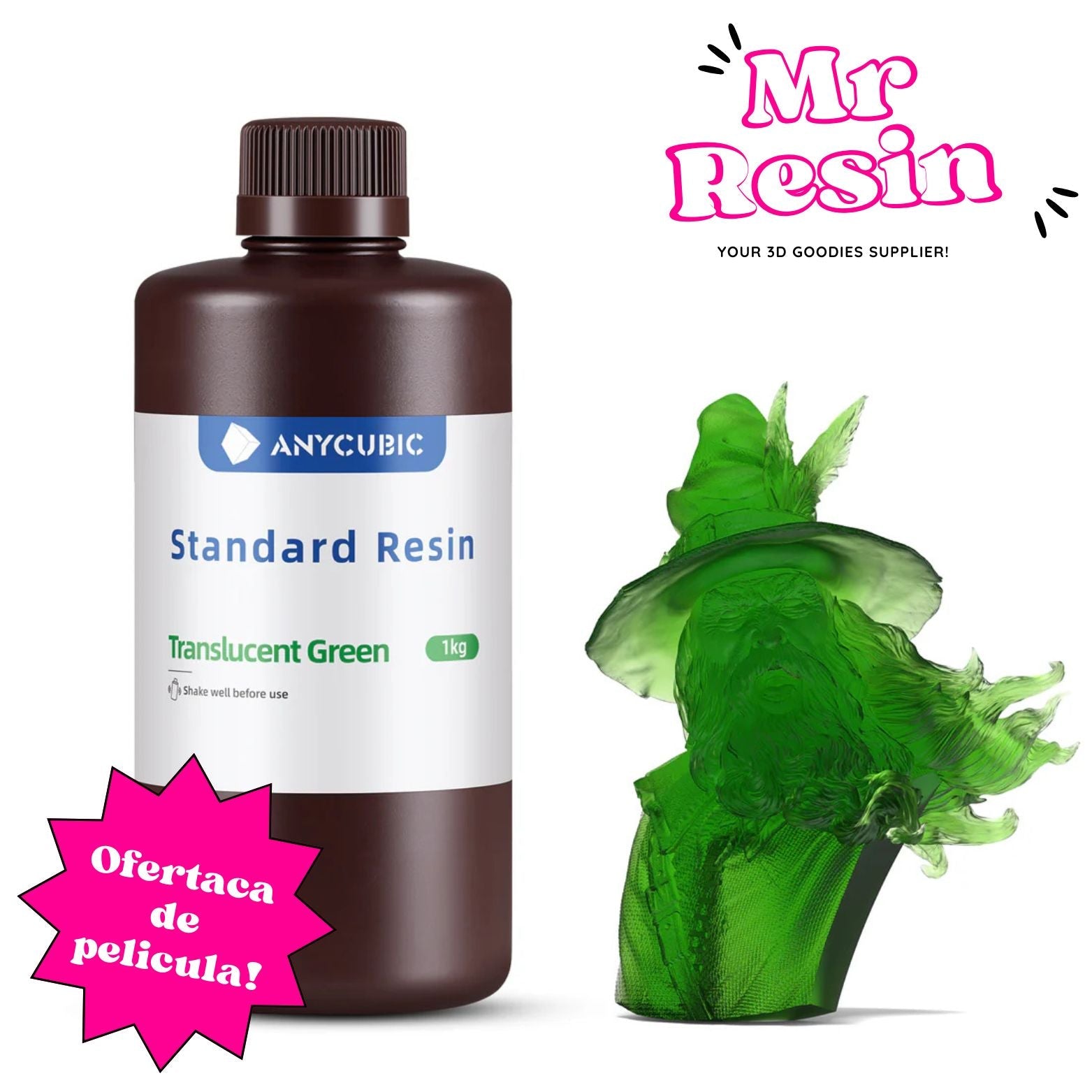 Resina Estándar para Impresión 3D 1Kg - Anycubic V1 Alta Precisión Verde Translúcido V1