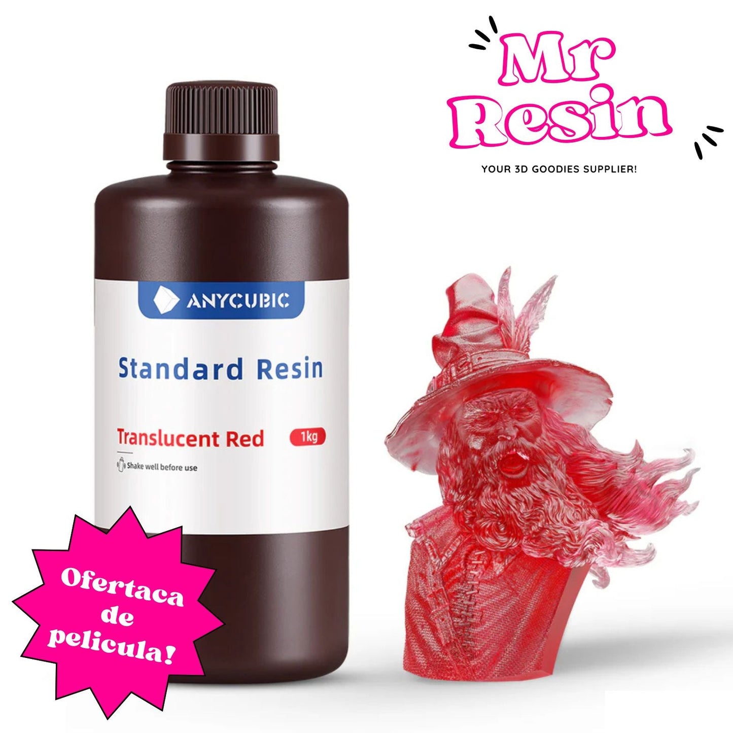 Resina Estándar para Impresión 3D 1Kg - Anycubic V1 Alta Precisión Rojo Translúcido V1