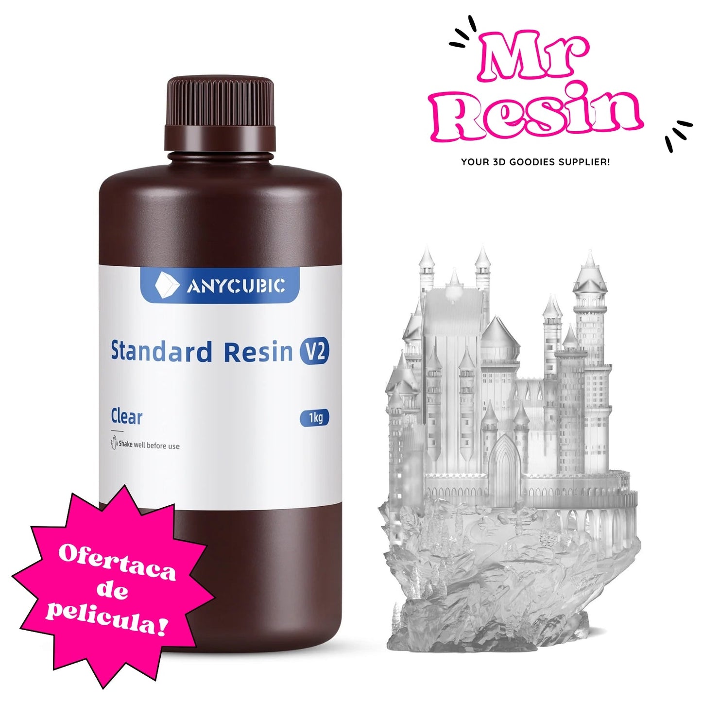 Resina para Impresora 3D Anycubic V2 1Kg - Alta Precisión y Detalle Translúcido V2