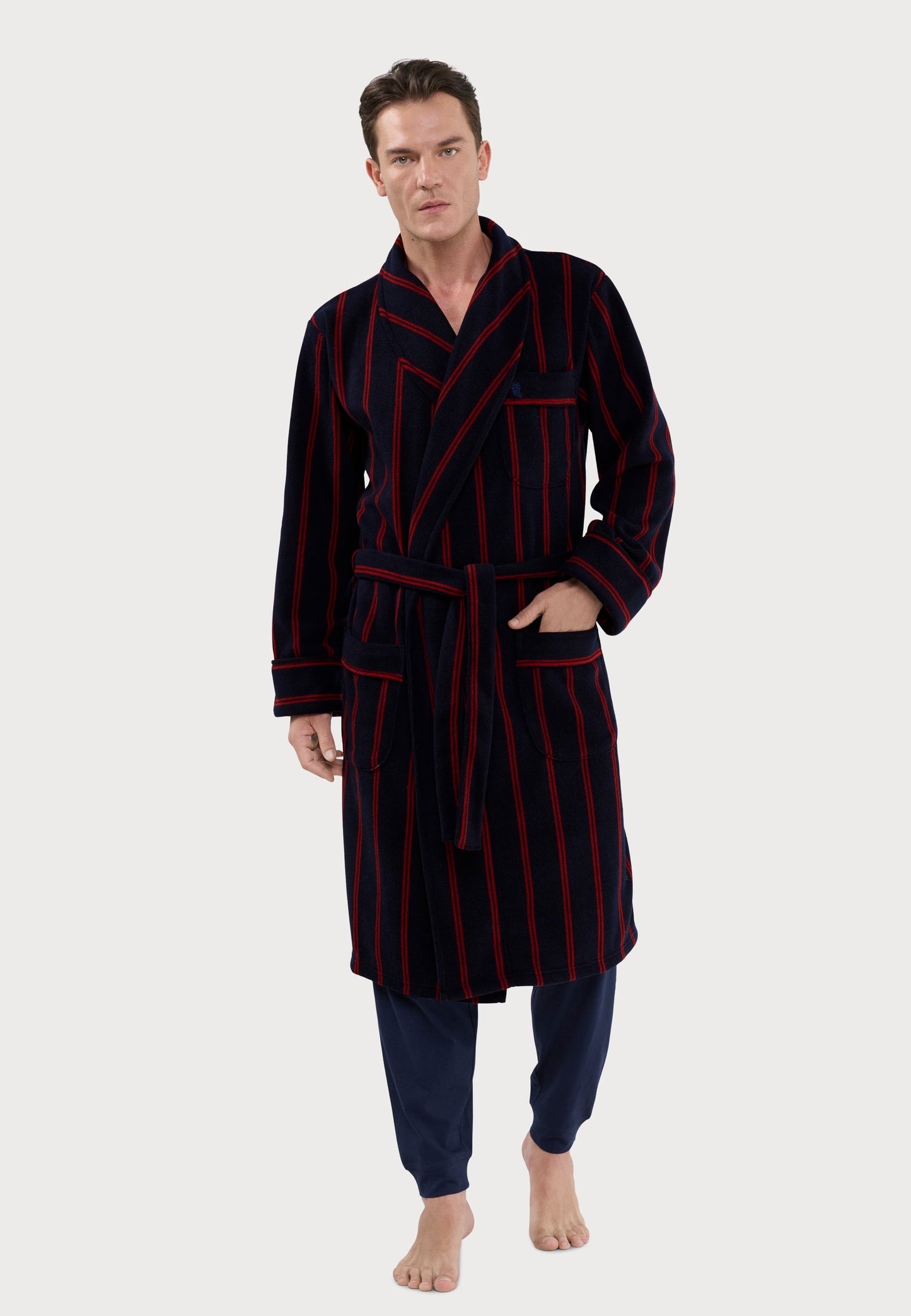 🧥 Bata Hombre Invierno Premium Forro Polar Estampado Azul - Máximo Confort