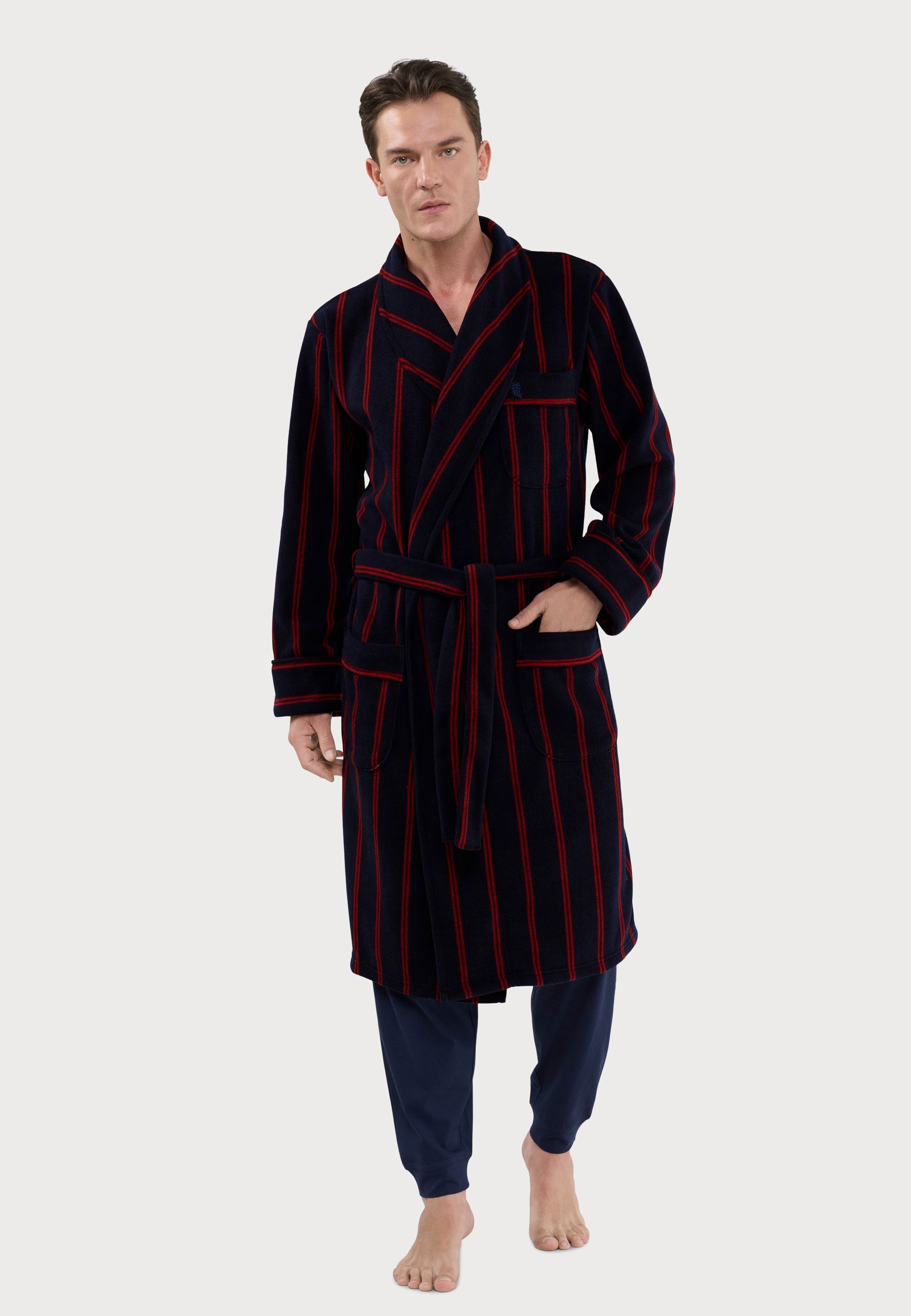 🧥 Bata Hombre Invierno Premium Forro Polar Estampado Azul - Máximo Confort